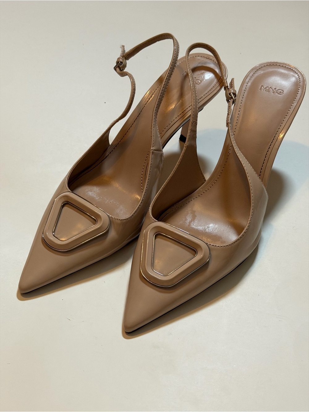 Mango MNG Nude Patent Slingback Heels